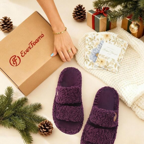 ⚡Women's Purple Fuzzy Open Toe Slipper Soft Comfy Memory Foam House Shoes - Picture 7 of 8